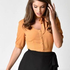 Voodoo Vixen Mustard Yellow Tie Front Top Medium